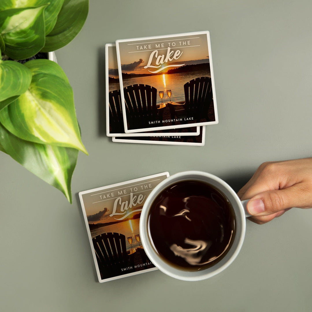 Smith Mountain Lake, Virginia, Take Me to the Lake, Sunset View, Lantern Press Photography, Coaster Set Coasters Lantern Press 