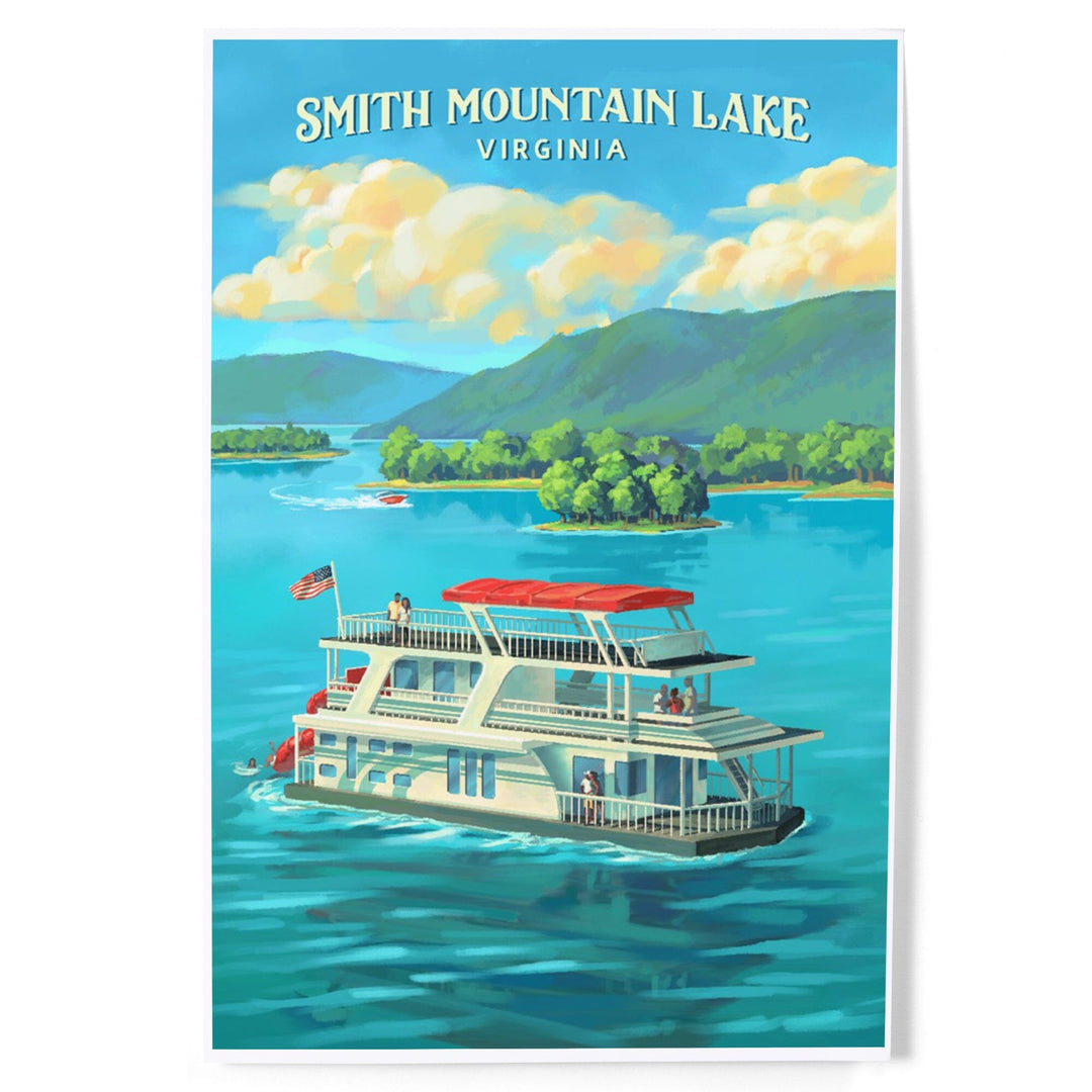 Smith Mountian Lake, Virginia, Oil Painting, Houseboat on Smith Mountain Lake, Art & Giclee Prints Art Lantern Press 