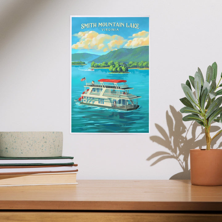 Smith Mountian Lake, Virginia, Oil Painting, Houseboat on Smith Mountain Lake, Art & Giclee Prints Art Lantern Press 