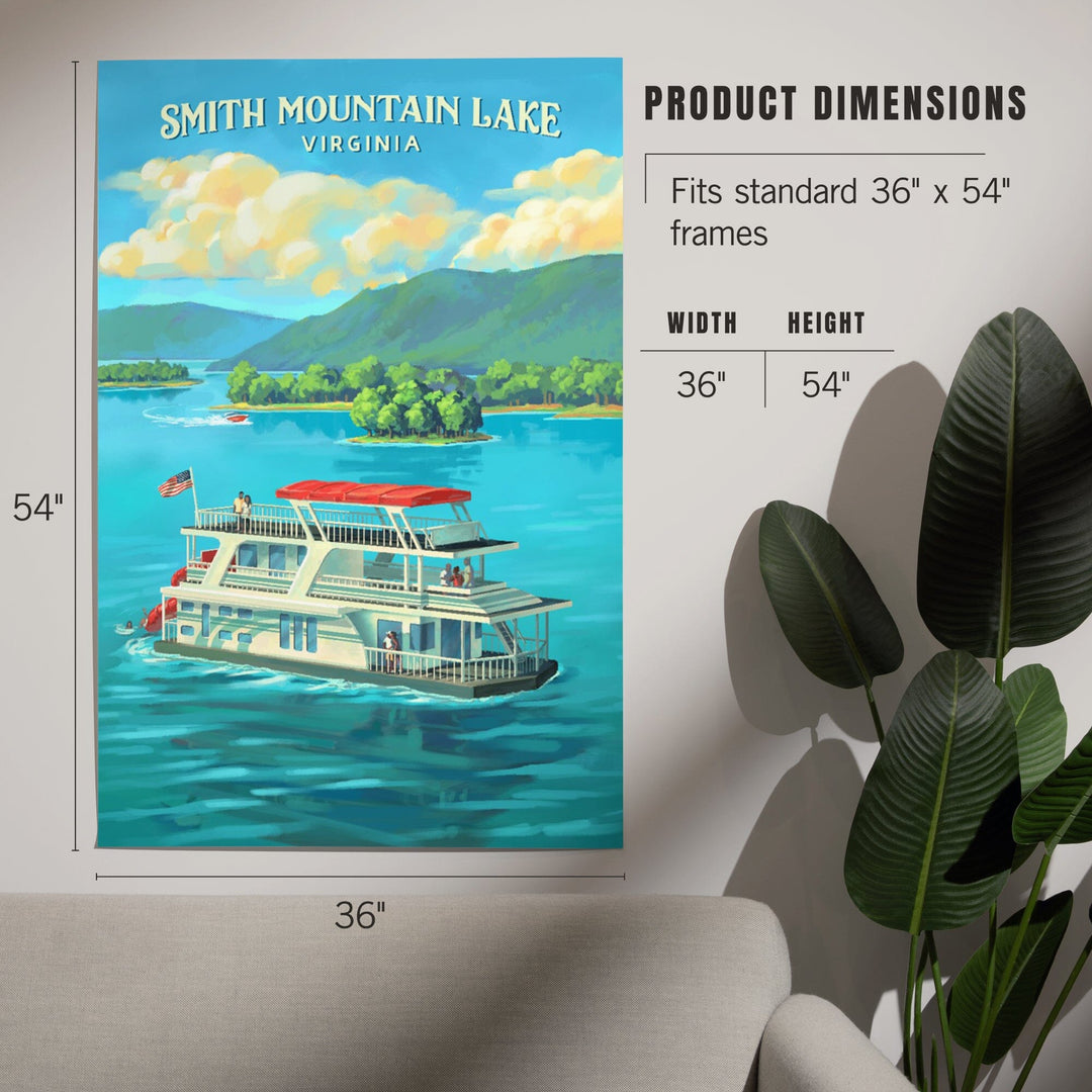 Smith Mountian Lake, Virginia, Oil Painting, Houseboat on Smith Mountain Lake, Art & Giclee Prints Art Lantern Press 