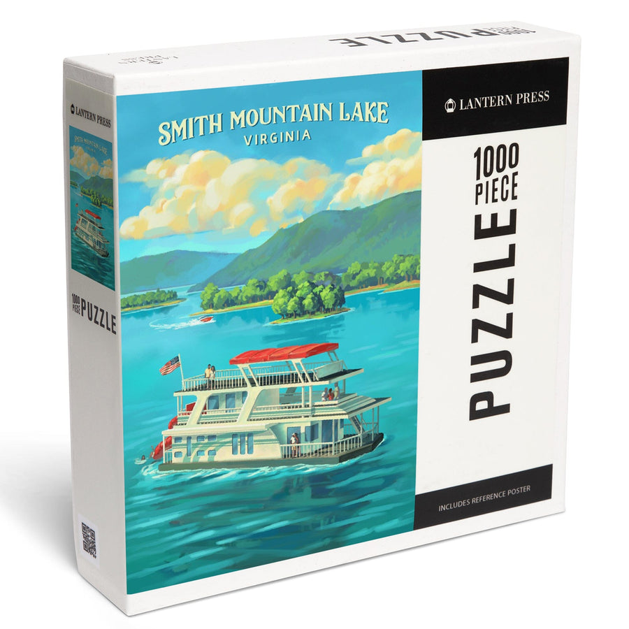 Smith Mountian Lake, Virginia, Oil Painting, Houseboat on Smith Mountain Lake, Jigsaw Puzzle Puzzle Lantern Press 