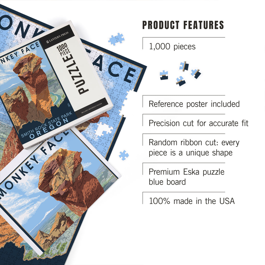 Smith Rock State Park, Oregon, Monkey Face, Jigsaw Puzzle Puzzle Lantern Press 