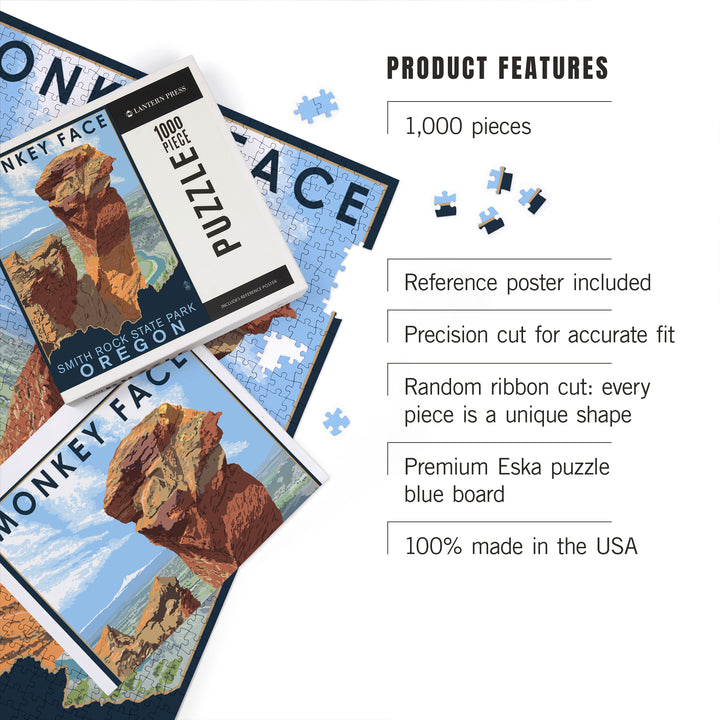 Smith Rock State Park, Oregon, Monkey Face, Jigsaw Puzzle Puzzle Lantern Press 