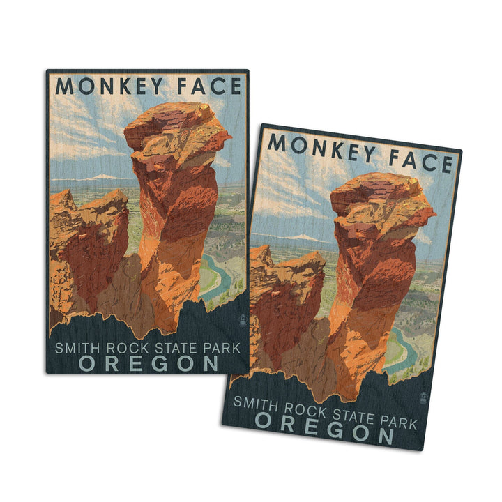 Smith Rock State Park, Oregon, Monkey Face, Lantern Press Artwork, Wood Signs and Postcards Wood Lantern Press 4x6 Wood Postcard Set 