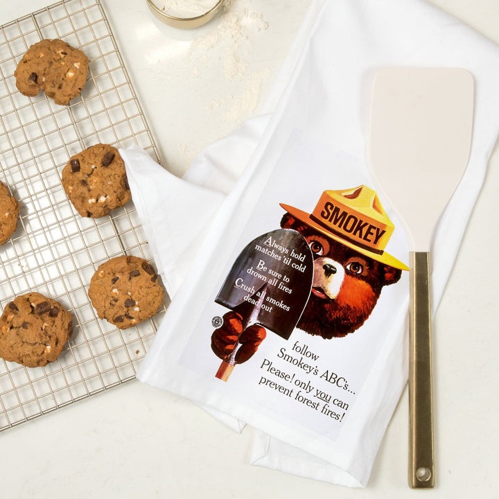 Smokey Bear, ABCs, Shovels, Officially Licensed Vintage Poster, Organic Cotton Kitchen Tea Towels Kitchen Lantern Press 