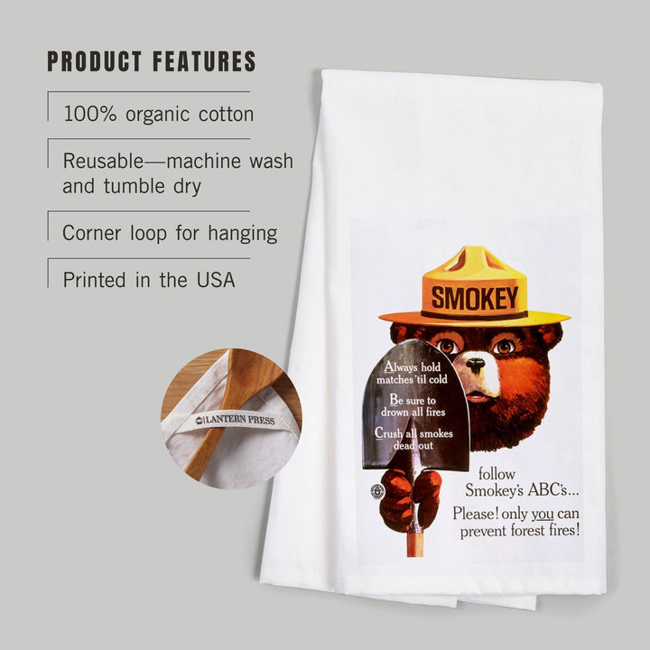 Smokey Bear, ABCs, Shovels, Officially Licensed Vintage Poster, Organic Cotton Kitchen Tea Towels Kitchen Lantern Press 