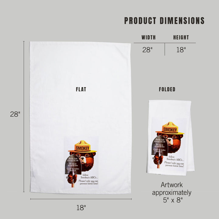 Smokey Bear, ABCs, Shovels, Officially Licensed Vintage Poster, Organic Cotton Kitchen Tea Towels Kitchen Lantern Press 