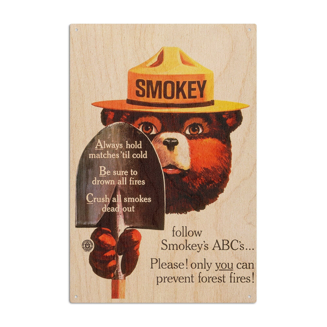 Smokey Bear, ABCs, Shovels, Vintage Poster, Wood Signs and Postcards Wood Lantern Press 10 x 15 Wood Sign 