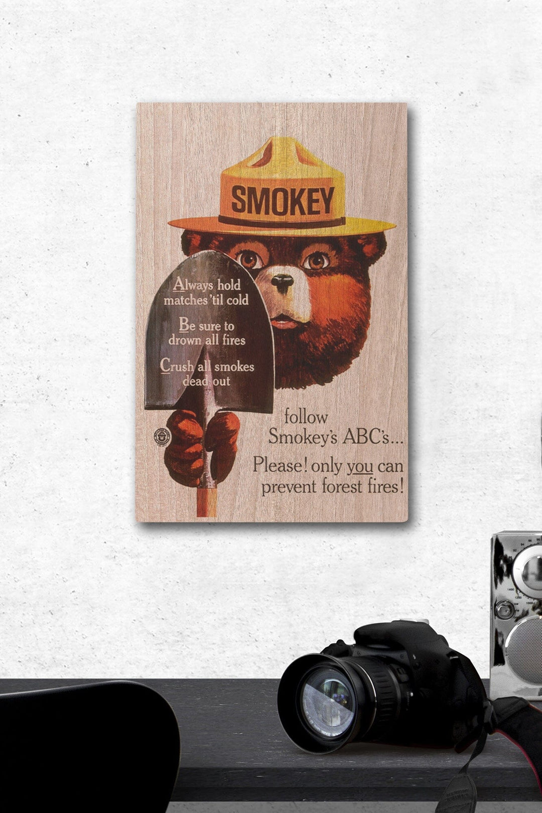 Smokey Bear, ABCs, Shovels, Vintage Poster, Wood Signs and Postcards Wood Lantern Press 12 x 18 Wood Gallery Print 