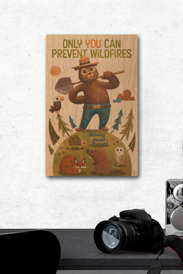 Smokey Bear and Friends, Lantern Press Artwork, Wood Signs and Postcards Wood Lantern Press 12 x 18 Wood Gallery Print 