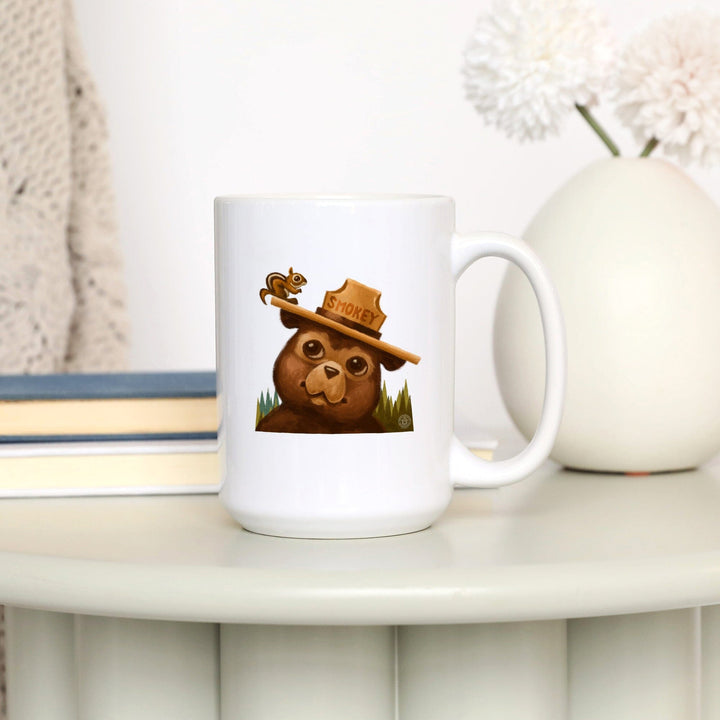 Smokey Bear and Squirrel, Contour, Lantern Press Artwork, Ceramic Mug Mugs Lantern Press 