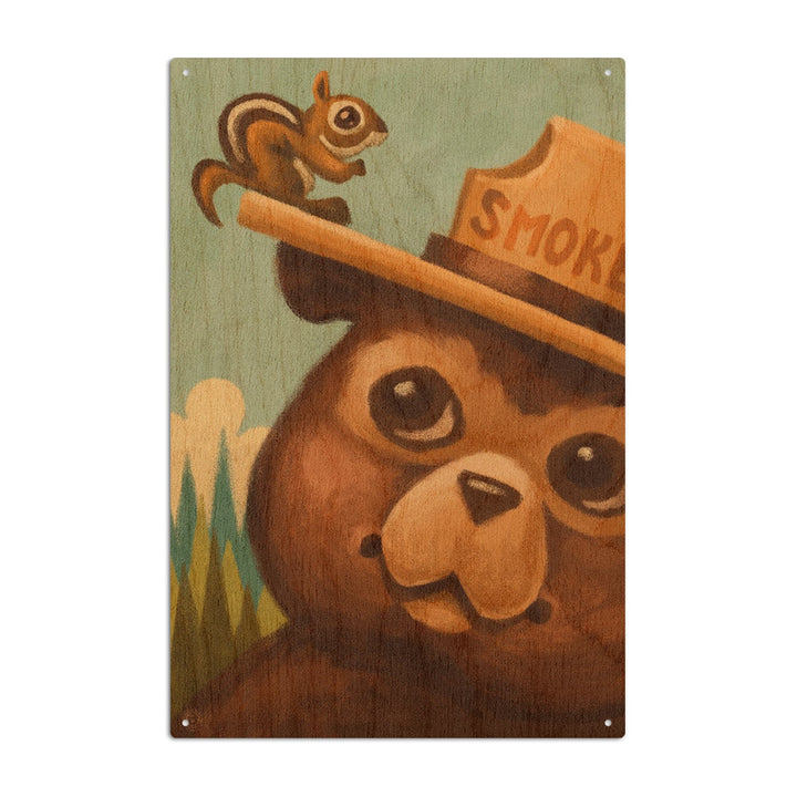 Smokey Bear and Squirrel, Lantern Press Artwork, Wood Signs and Postcards Wood Lantern Press 10 x 15 Wood Sign 