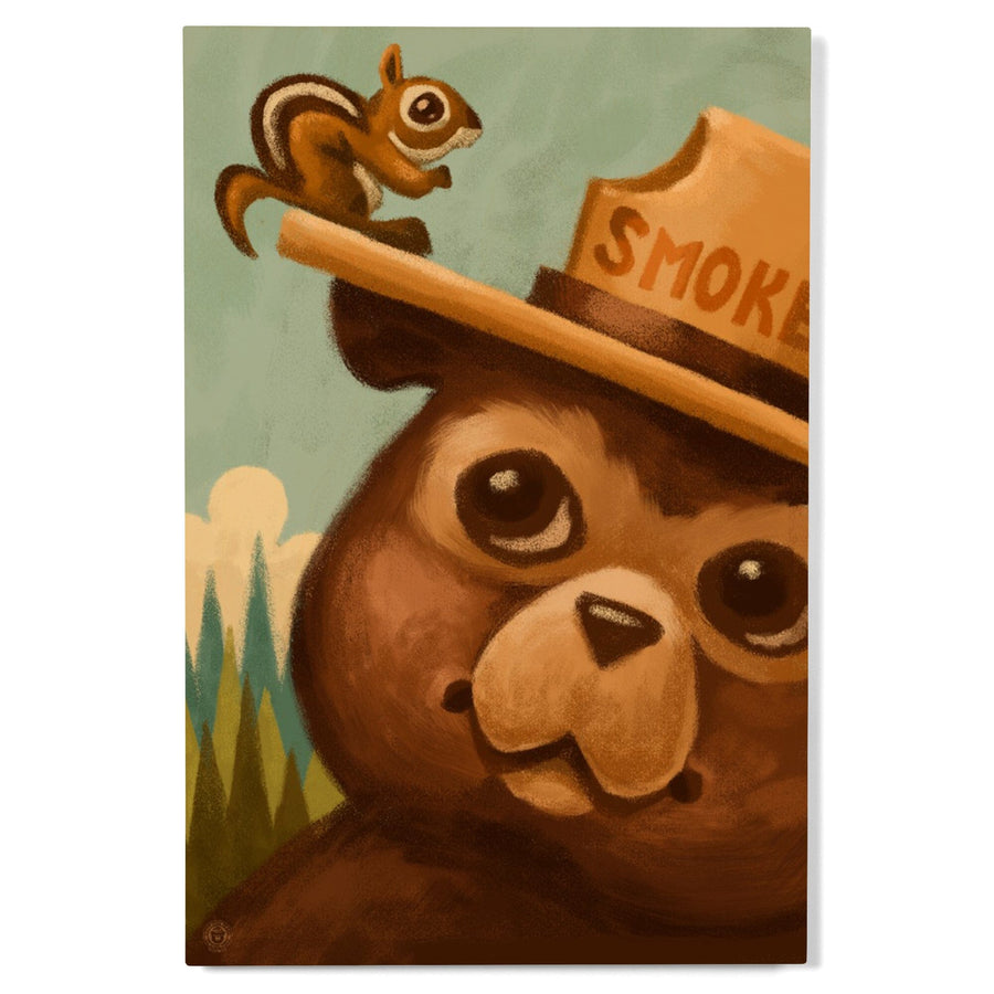Smokey Bear and Squirrel, Lantern Press Artwork, Wood Signs and Postcards Wood Lantern Press 