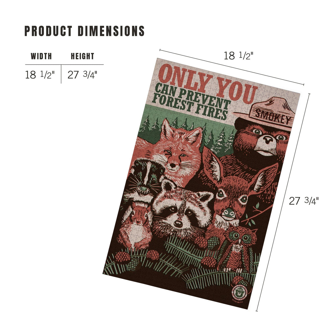 Smokey Bear and Woodland Creatures, Only You Can Prevent Wildfires, Jigsaw Puzzle Puzzle Lantern Press 