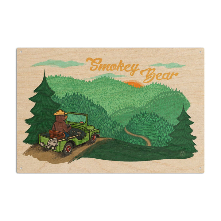 Smokey Bear Driving, Lantern Press Artwork, Wood Signs and Postcards Wood Lantern Press 10 x 15 Wood Sign 
