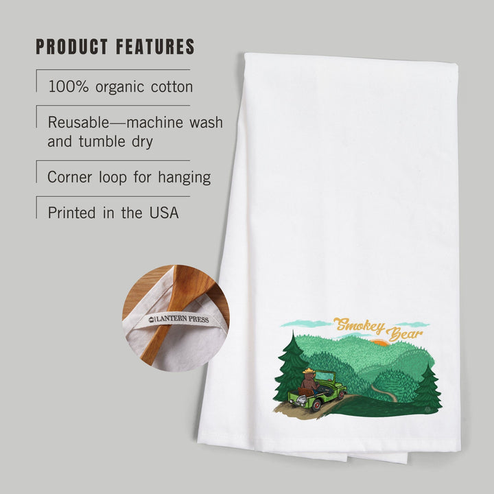Smokey Bear Driving, Officially Licensed, Organic Cotton Kitchen Tea Towels Kitchen Lantern Press 