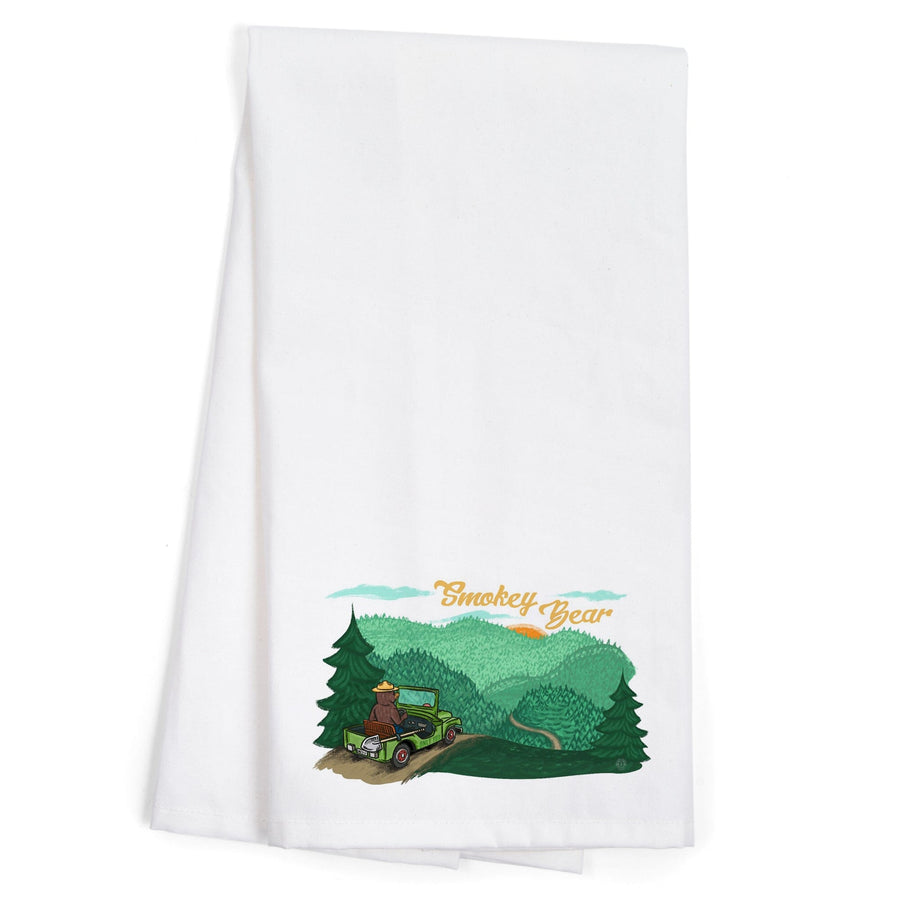 Smokey Bear Driving, Officially Licensed, Organic Cotton Kitchen Tea Towels Kitchen Lantern Press 