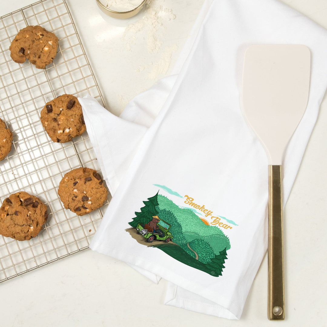 Smokey Bear Driving, Officially Licensed, Organic Cotton Kitchen Tea Towels Kitchen Lantern Press 