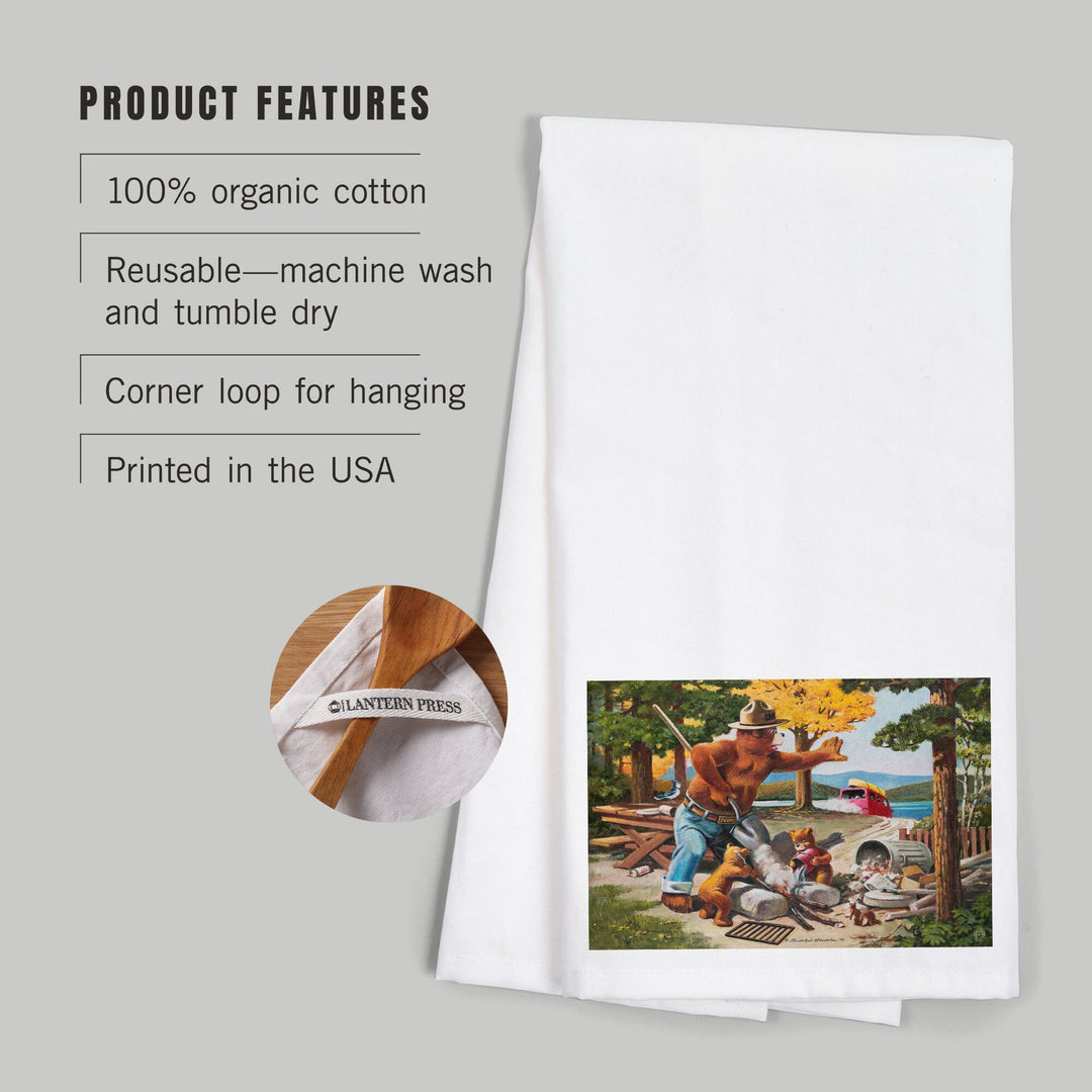 Smokey Bear, Extinguishing Left Campfire, Officially Licensed Vintage Poster, Organic Cotton Kitchen Tea Towels Kitchen Lantern Press 