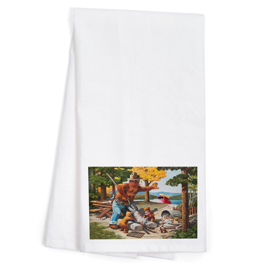 Smokey Bear, Extinguishing Left Campfire, Officially Licensed Vintage Poster, Organic Cotton Kitchen Tea Towels Kitchen Lantern Press 