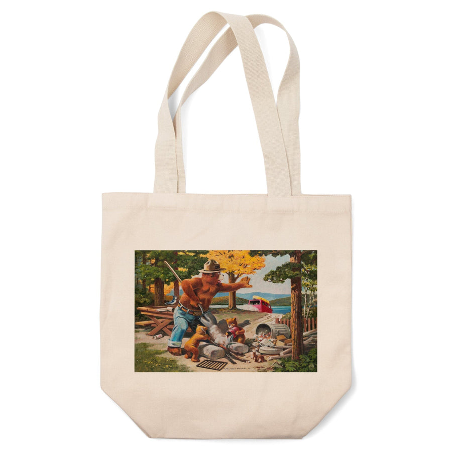 Smokey Bear, Extinguishing Left Campfire, Officially Licensed Vintage Poster, Tote Bag Totes Lantern Press 