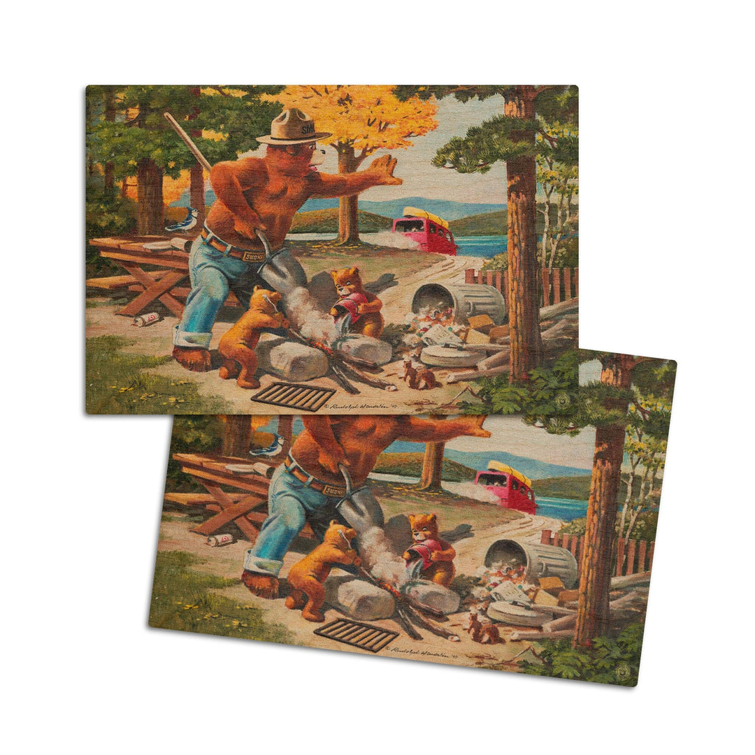 Smokey Bear, Extinguishing Left Campfire, Vintage Poster, Wood Signs and Postcards Wood Lantern Press 4x6 Wood Postcard Set 