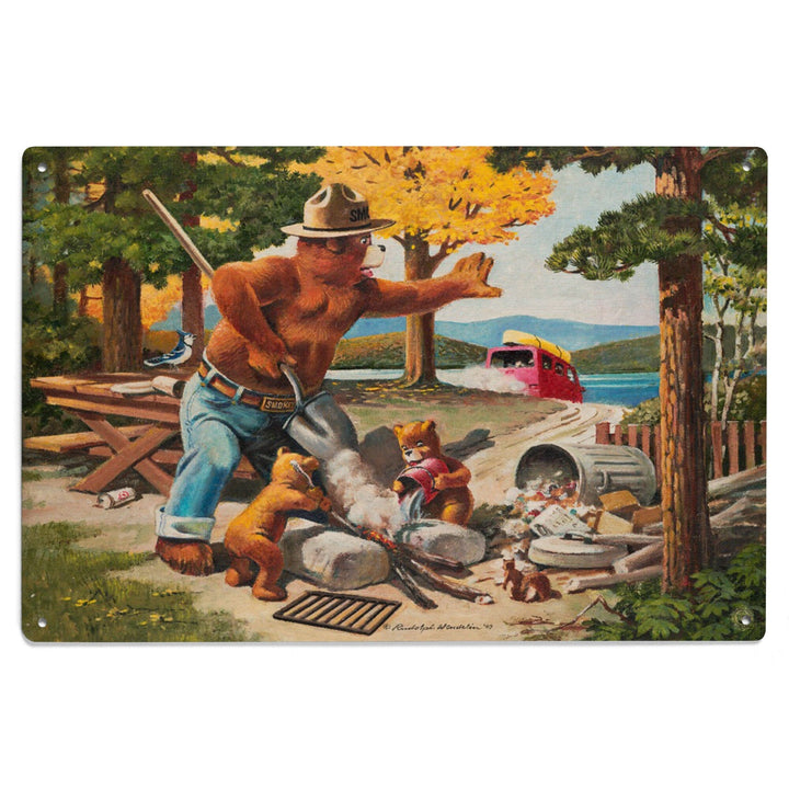 Smokey Bear, Extinguishing Left Campfire, Vintage Poster, Wood Signs and Postcards Wood Lantern Press 