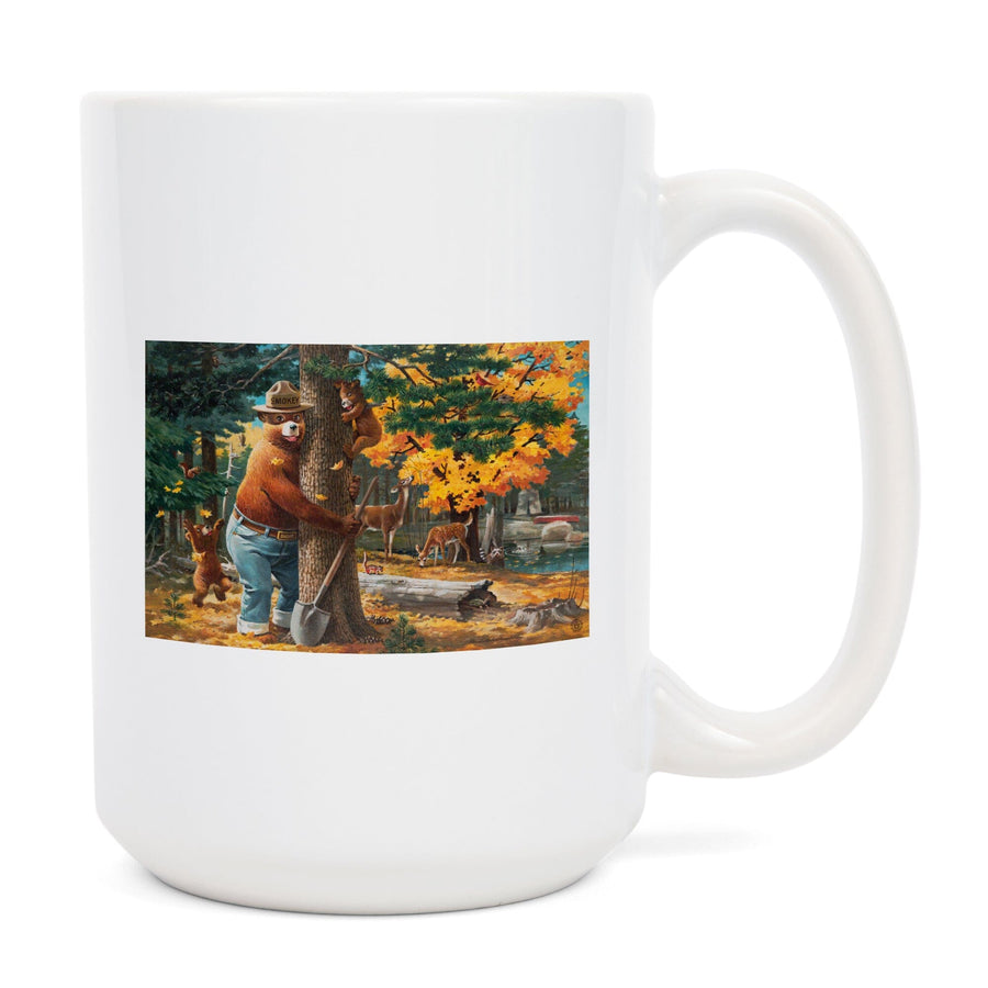 Smokey Bear Hugging Tree, Lantern Press Artwork, Ceramic Mug Mugs Lantern Press 