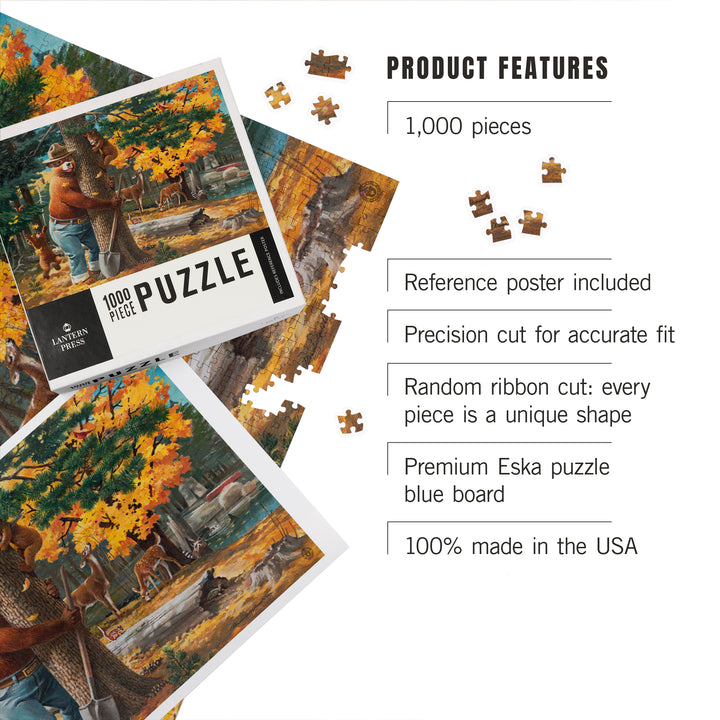 Smokey Bear, Hugging Tree, Officially Licensed Vintage Poster, Jigsaw Puzzle Puzzle Lantern Press 