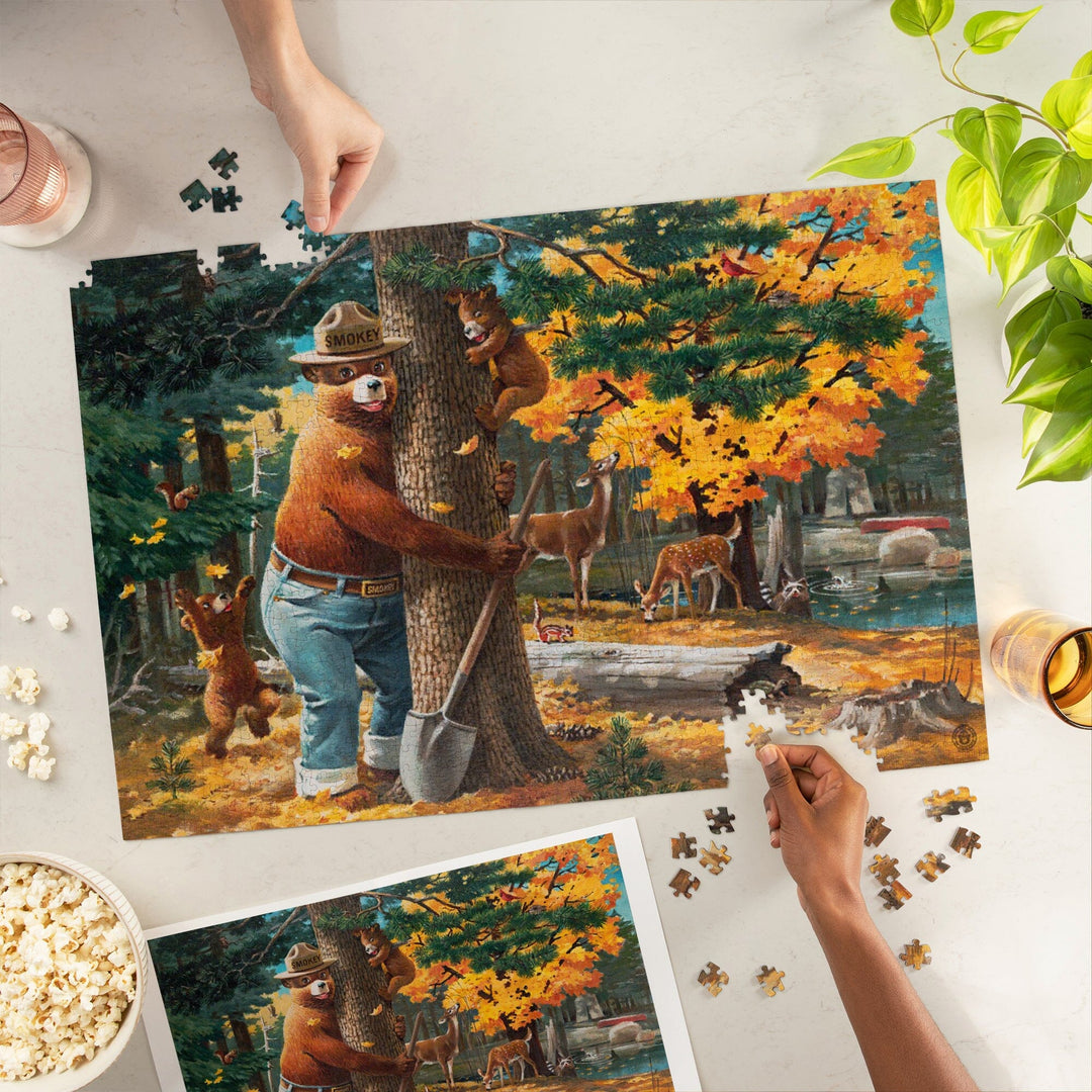Smokey Bear, Hugging Tree, Vintage Poster, Jigsaw Puzzle Puzzle Lantern Press 