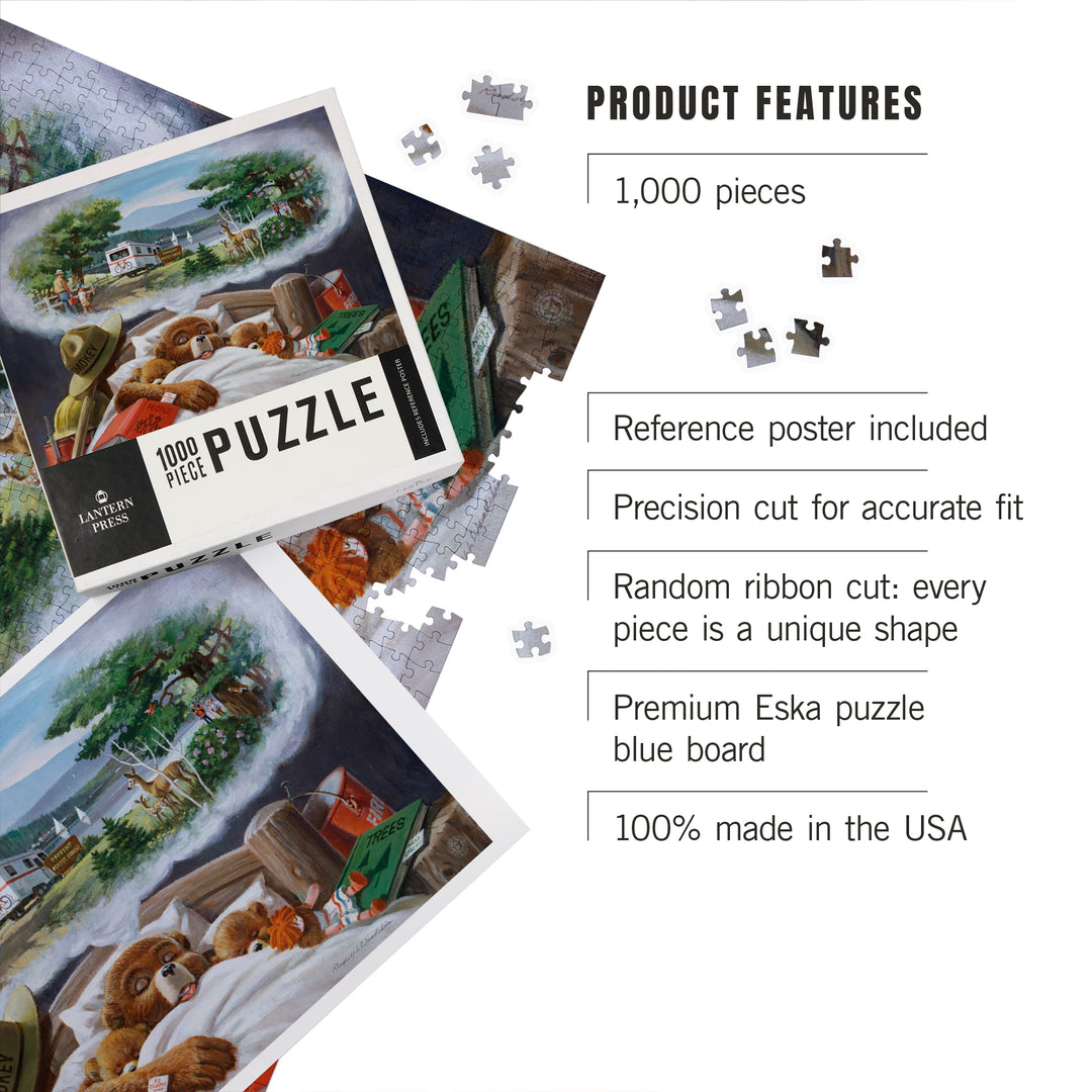 Smokey Bear, In Bed Dreaming, Officially Licensed Vintage Poster, Jigsaw Puzzle Puzzle Lantern Press 