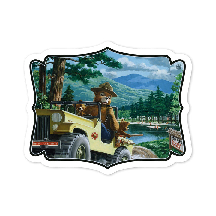 Smokey Bear, Leaving in SUV, Contour, Vintage Poster, Vinyl Sticker Sticker Lantern Press 