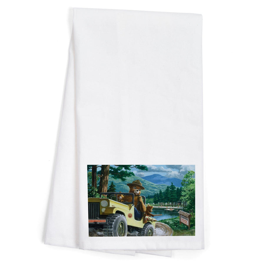 Smokey Bear, Leaving in SUV, Officially Licensed Vintage Poster, Organic Cotton Kitchen Tea Towels Kitchen Lantern Press 