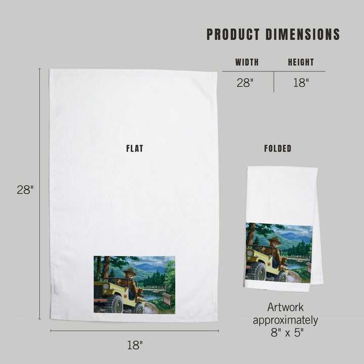Smokey Bear, Leaving in SUV, Officially Licensed Vintage Poster, Organic Cotton Kitchen Tea Towels Kitchen Lantern Press 