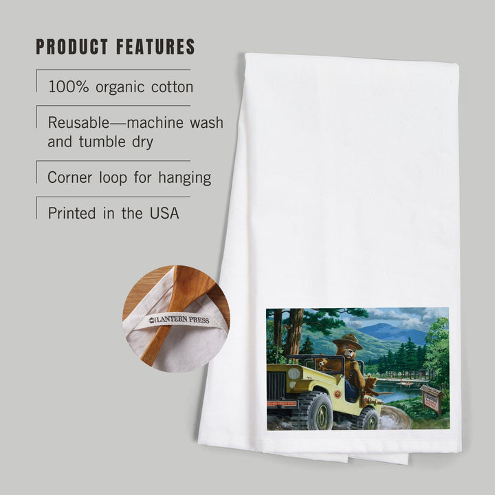 Smokey Bear, Leaving in SUV, Officially Licensed Vintage Poster, Organic Cotton Kitchen Tea Towels Kitchen Lantern Press 
