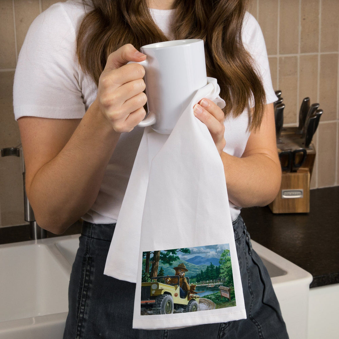 Smokey Bear, Leaving in SUV, Officially Licensed Vintage Poster, Organic Cotton Kitchen Tea Towels Kitchen Lantern Press 