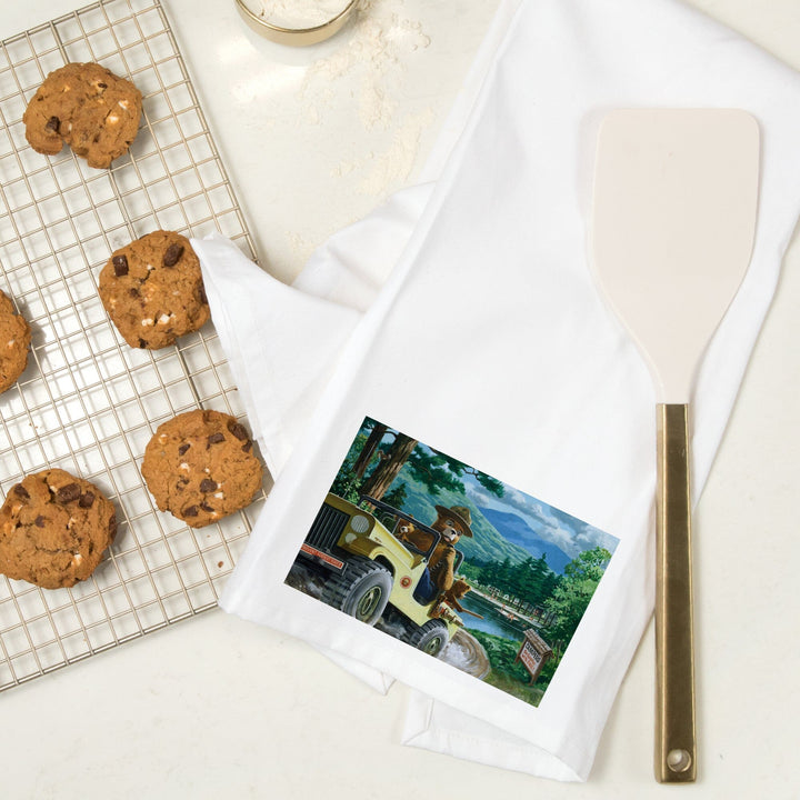 Smokey Bear, Leaving in SUV, Officially Licensed Vintage Poster, Organic Cotton Kitchen Tea Towels Kitchen Lantern Press 