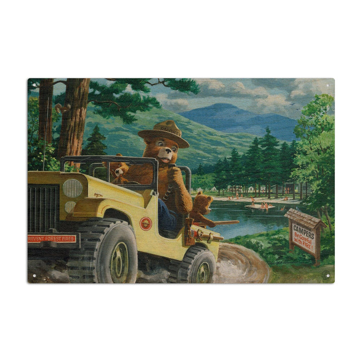 Smokey Bear, Leaving in SUV, Vintage Poster, Wood Signs and Postcards Wood Lantern Press 10 x 15 Wood Sign 