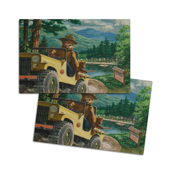 Smokey Bear, Leaving in SUV, Vintage Poster, Wood Signs and Postcards Wood Lantern Press 4x6 Wood Postcard Set 