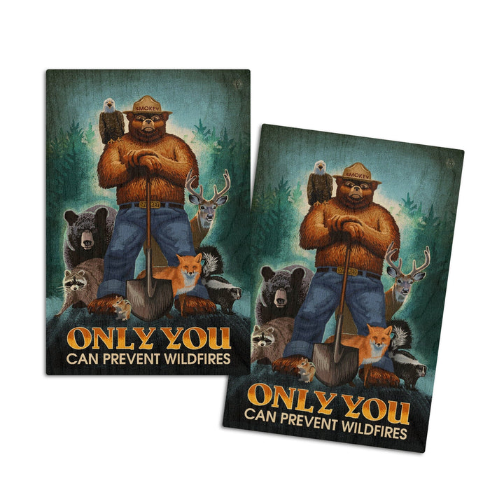 Smokey Bear, Only You Can Prevent Wildfires, Lantern Press Artwork, Wood Signs and Postcards Wood Lantern Press 4x6 Wood Postcard Set 