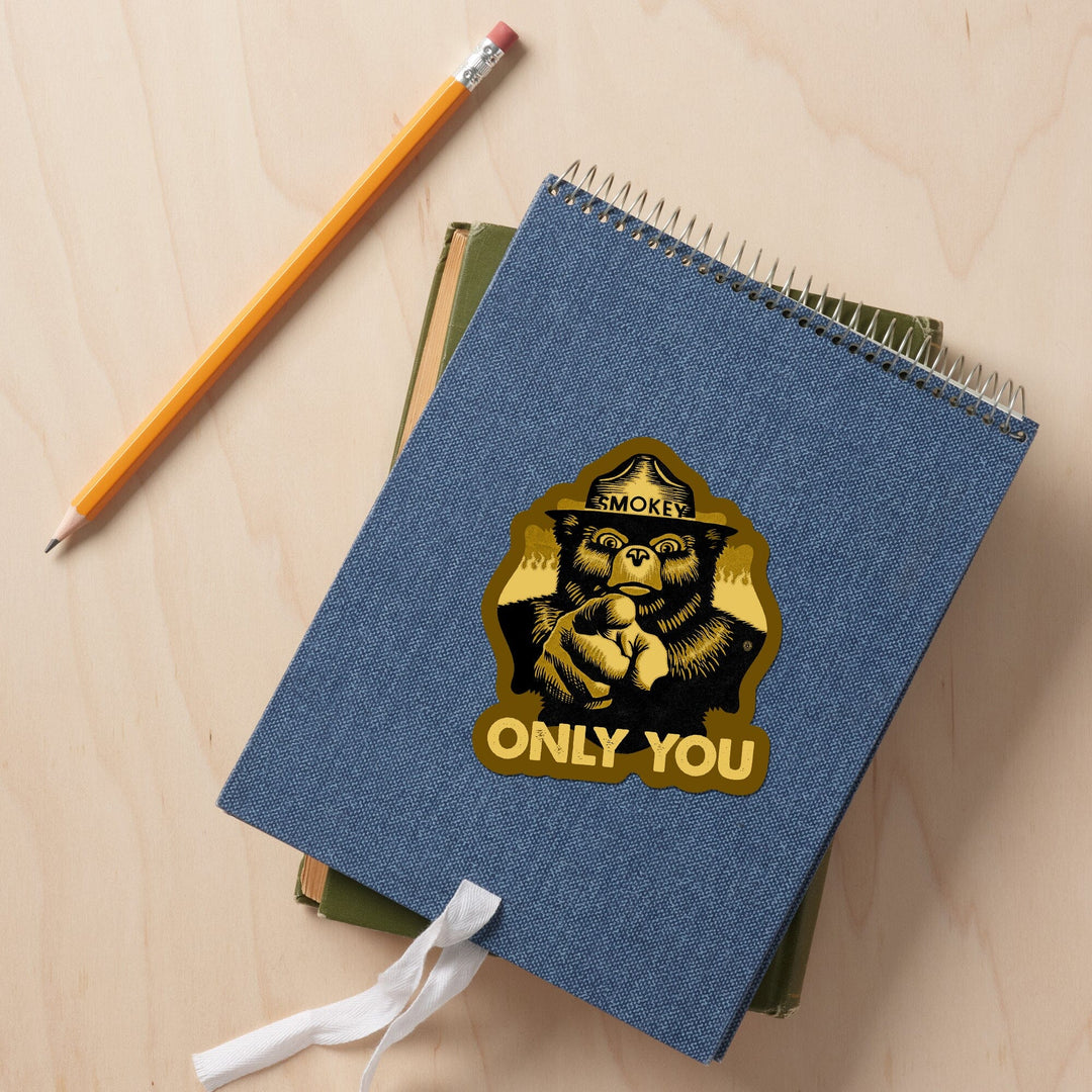 Smokey Bear, Only You, Halftone Yellow, Contour, Vinyl Sticker Sticker Lantern Press 