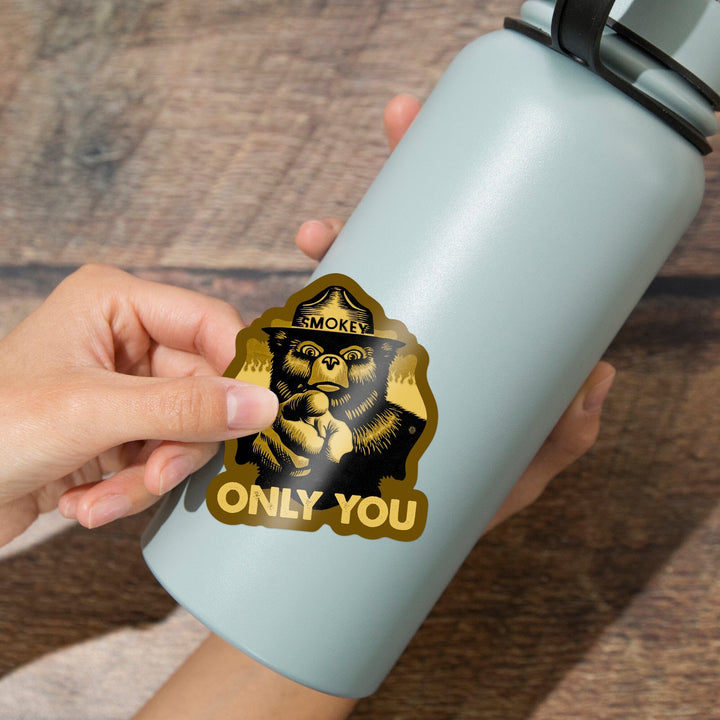 Smokey Bear, Only You, Halftone Yellow, Contour, Vinyl Sticker Sticker Lantern Press 