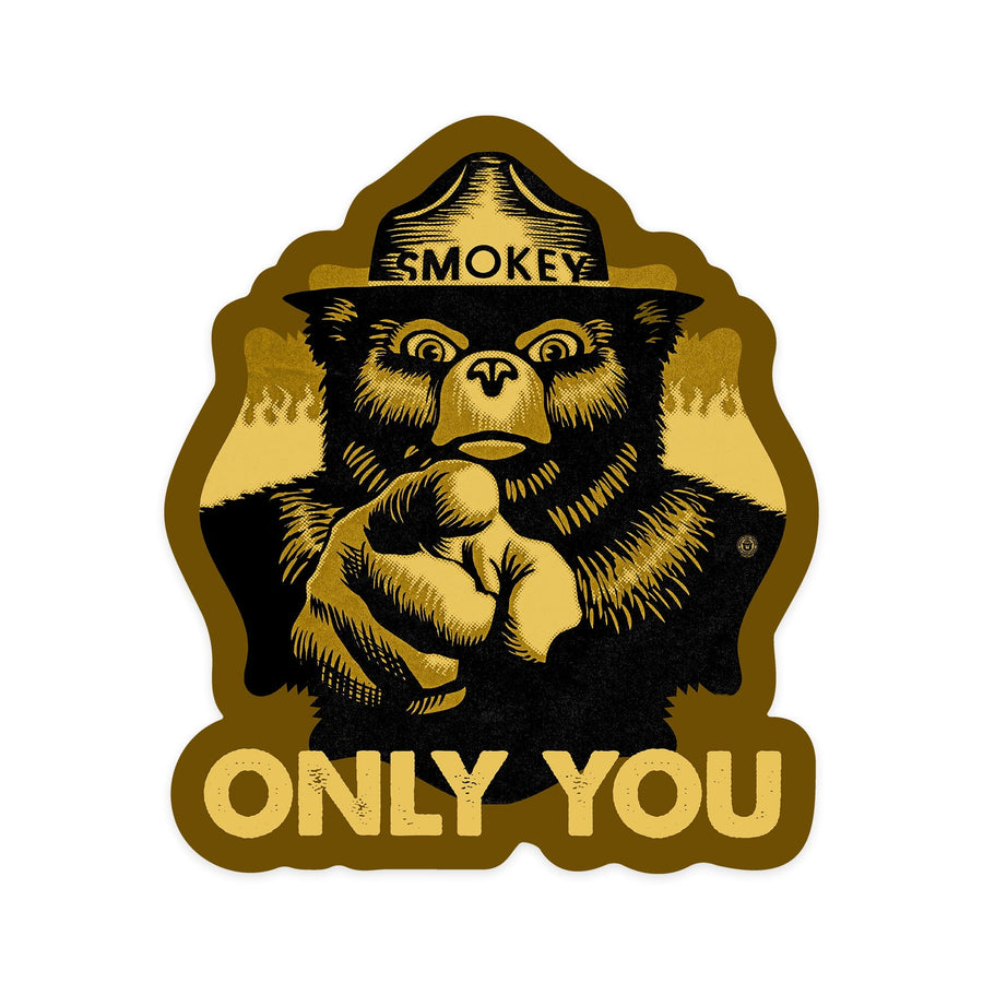 Smokey Bear, Only You, Halftone Yellow, Contour, Vinyl Sticker Sticker Lantern Press 