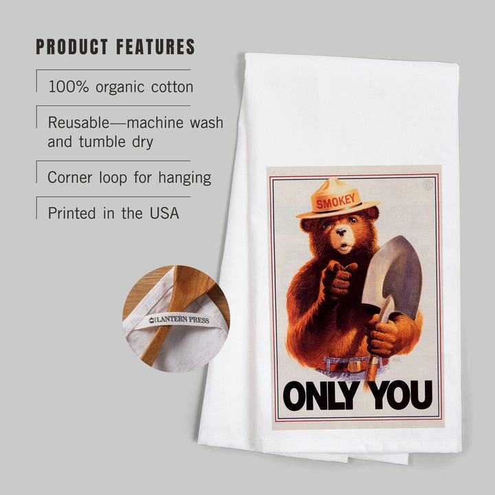 Smokey Bear, Only You, Officially Licensed Vintage Poster, Organic Cotton Kitchen Tea Towels Kitchen Lantern Press 