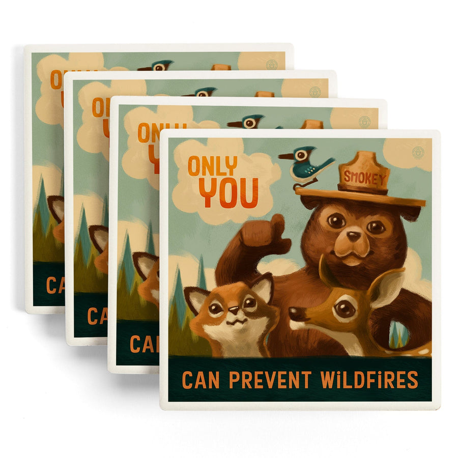 Smokey Bear, Only You, Oil Painting, Lantern Press Artwork, Coaster Set Coasters Lantern Press 