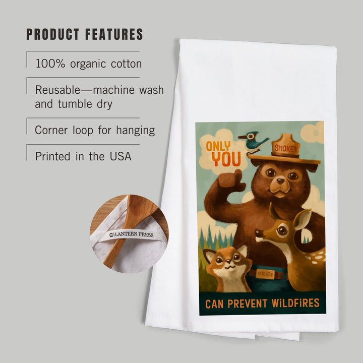 Smokey Bear, Only You, Oil Painting, Officially Licensed, Organic Cotton Kitchen Tea Towels Kitchen Lantern Press 