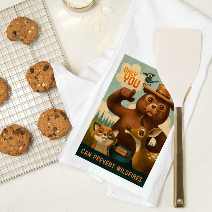 Smokey Bear, Only You, Oil Painting, Officially Licensed, Organic Cotton Kitchen Tea Towels Kitchen Lantern Press 