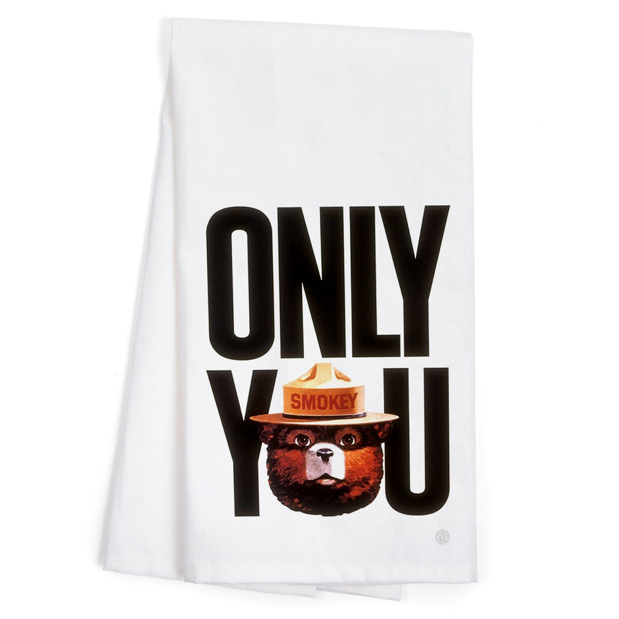 Smokey Bear, Only You Typography, Officially Licensed Vintage Poster, Organic Cotton Kitchen Tea Towels Kitchen Lantern Press 