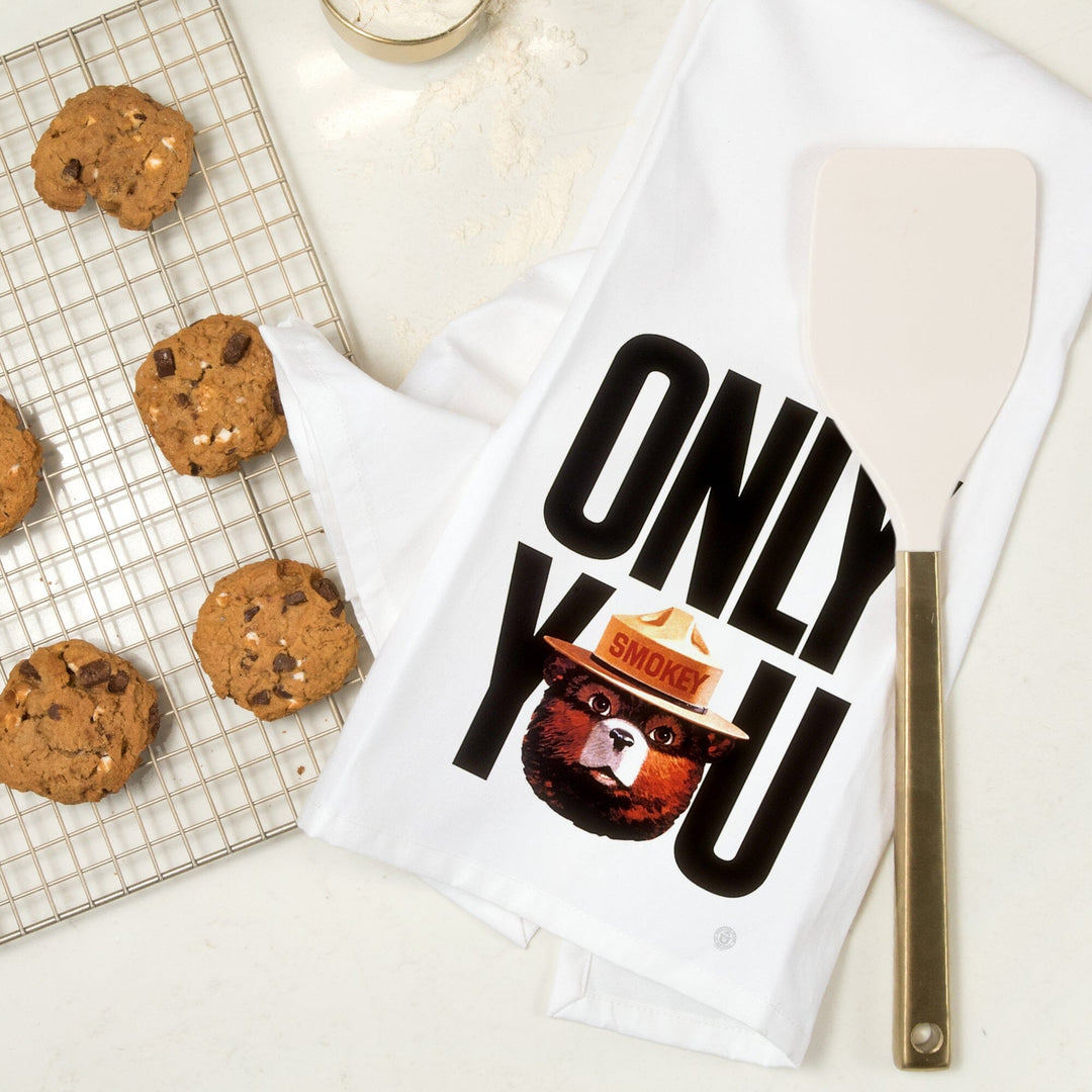 Smokey Bear, Only You Typography, Officially Licensed Vintage Poster, Organic Cotton Kitchen Tea Towels Kitchen Lantern Press 