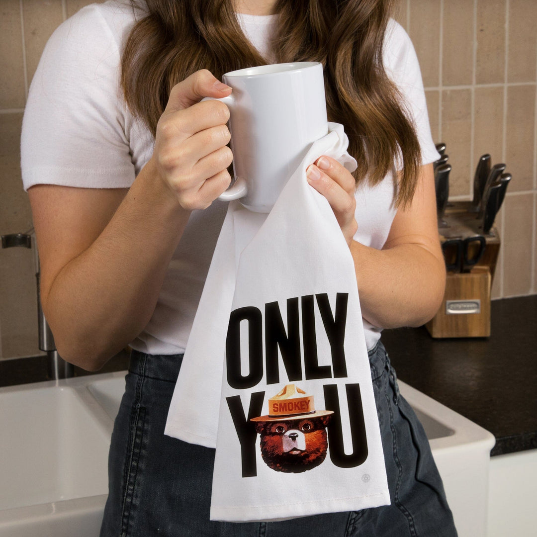 Smokey Bear, Only You Typography, Officially Licensed Vintage Poster, Organic Cotton Kitchen Tea Towels Kitchen Lantern Press 